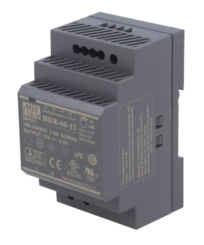 DIN-skinne strømforsyning, 12VDC 54W 4,5A