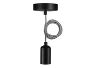 Pendel m. E27 sokkel - RENO, Sort/hvid stofledn. (1,5m)