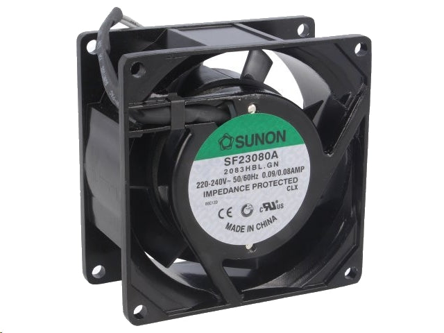 AC blæser - 80x80x38mm 230V m. kugleleje, 2 ledn.