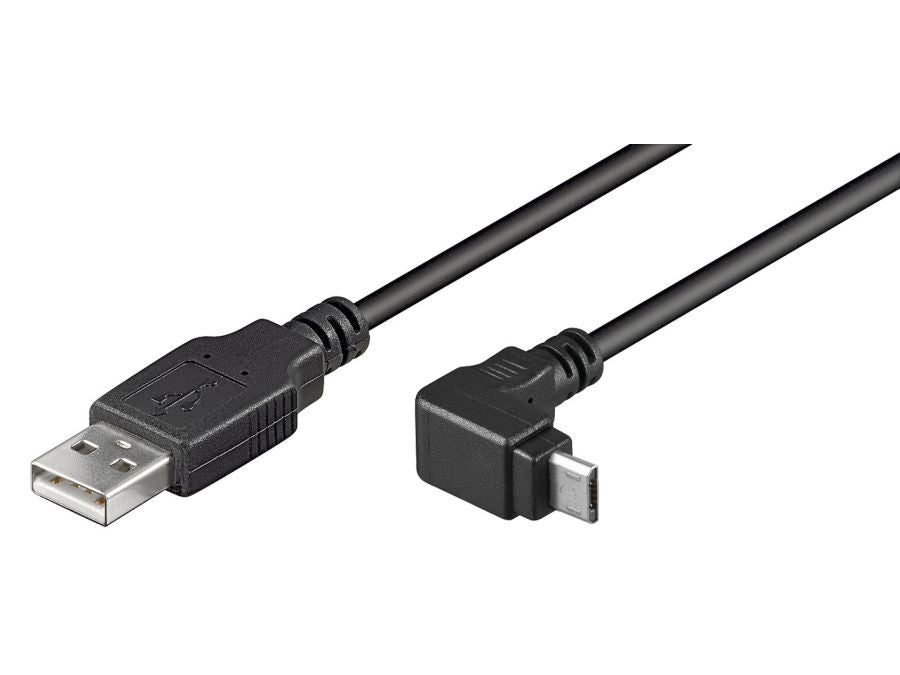 USB 2.0 kabel - A han til Micro B han 90°, Sort (1,8m)