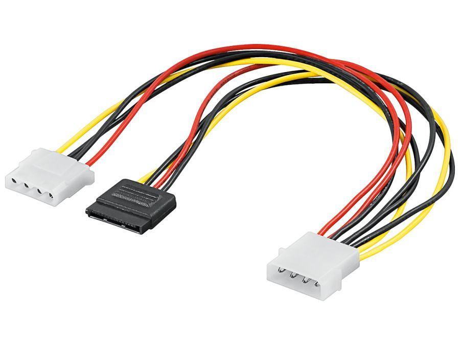 Intern PC Y-strømkabel - SATA 15P > 2 x 5,25" han/hun (30cm)