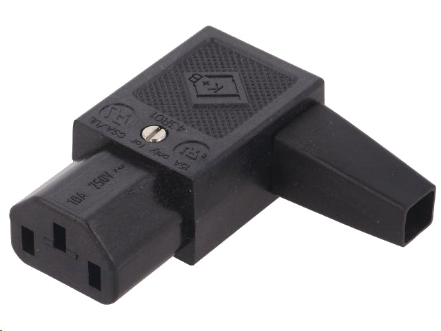 Apparatstik - IEC320-C13, 3pol hun, 90° venstre, Sort