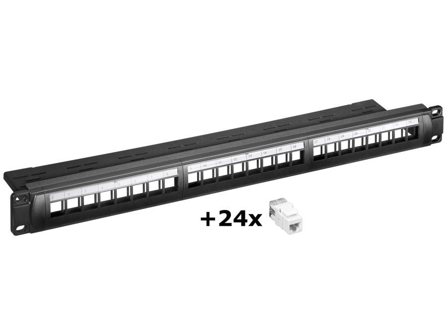 19" Patch panel - 1U, 24 porte, inkl. 24 x CAT6 UTP keystone