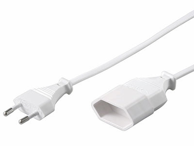 Strømkabel - Euro han til Euro hun, Hvid (2m)