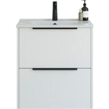 61 cm  Mido+ Classic møbelsæt med Amber vask, stribet, hvid mat