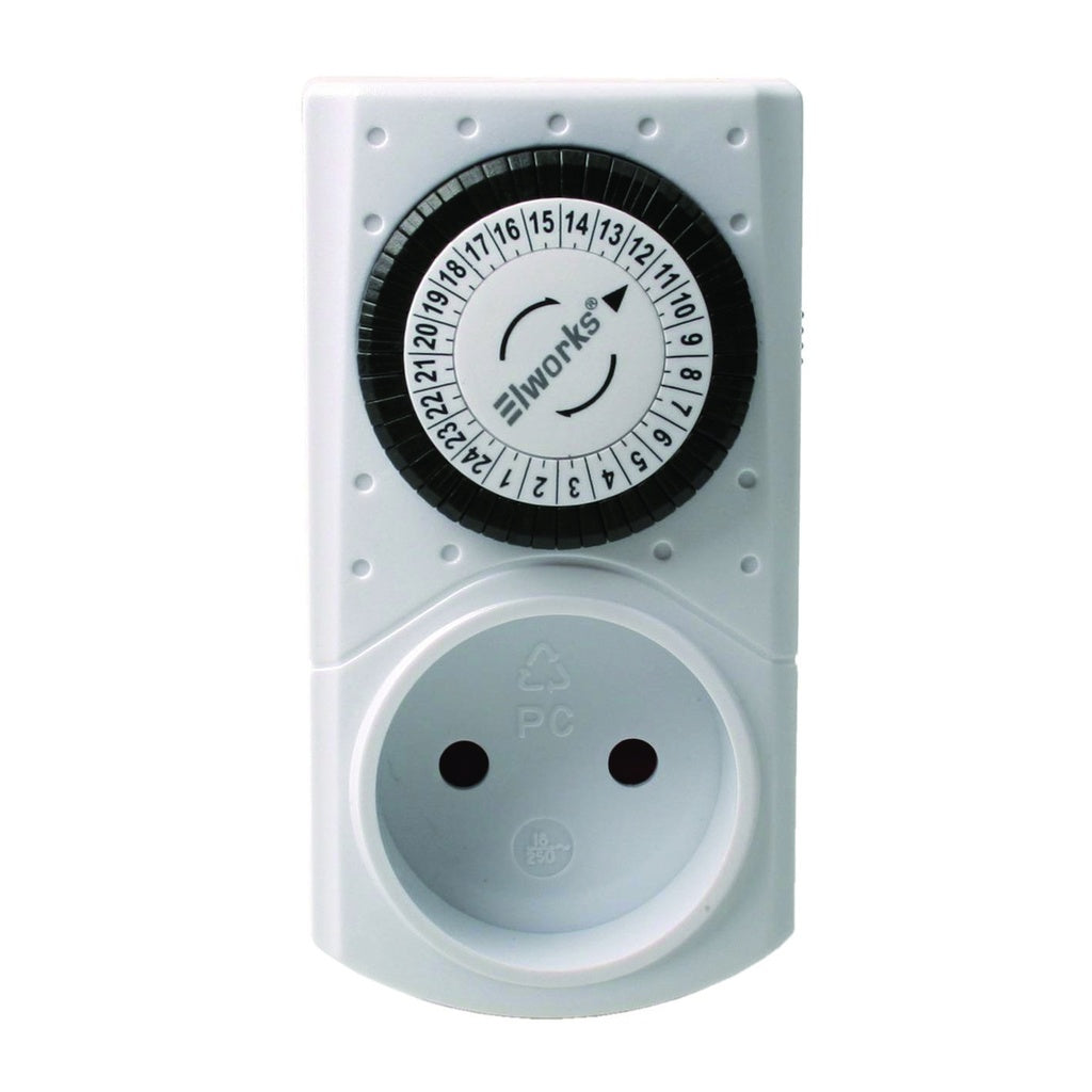 Døgnur mini timer mekanisk, hvid