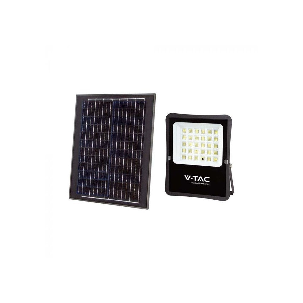 V-Tac 300W Solcelle projektør LED - Sort, inkl. solcelle, fjernbetjening, IP65. Effekt: 20W. 2400lm. RA80. IP65.
