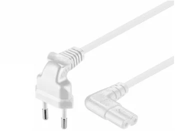 Strømkabel - Euro 90° han > C7 (8-tal) 90° hun, Hvid (1m)