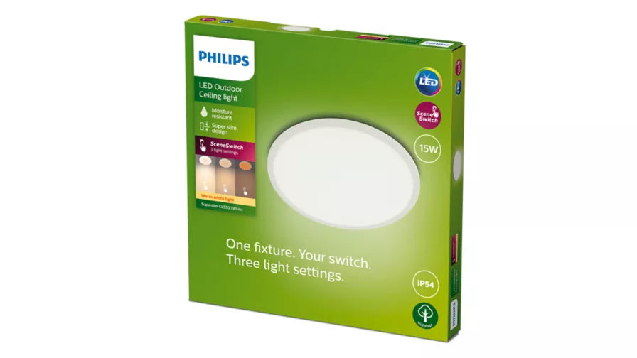 PHILIPS Superslim loftslampe 15W LED IP54 2700K Hvid