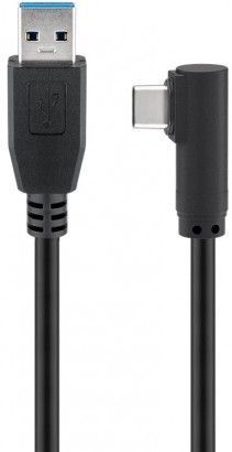 USB 3.0 kabel - USB A han til 90° USB-C han, Sort (0,5m)