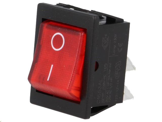 Vippekontakt - 2P OFF-ON, 250V/16A, Rød lys