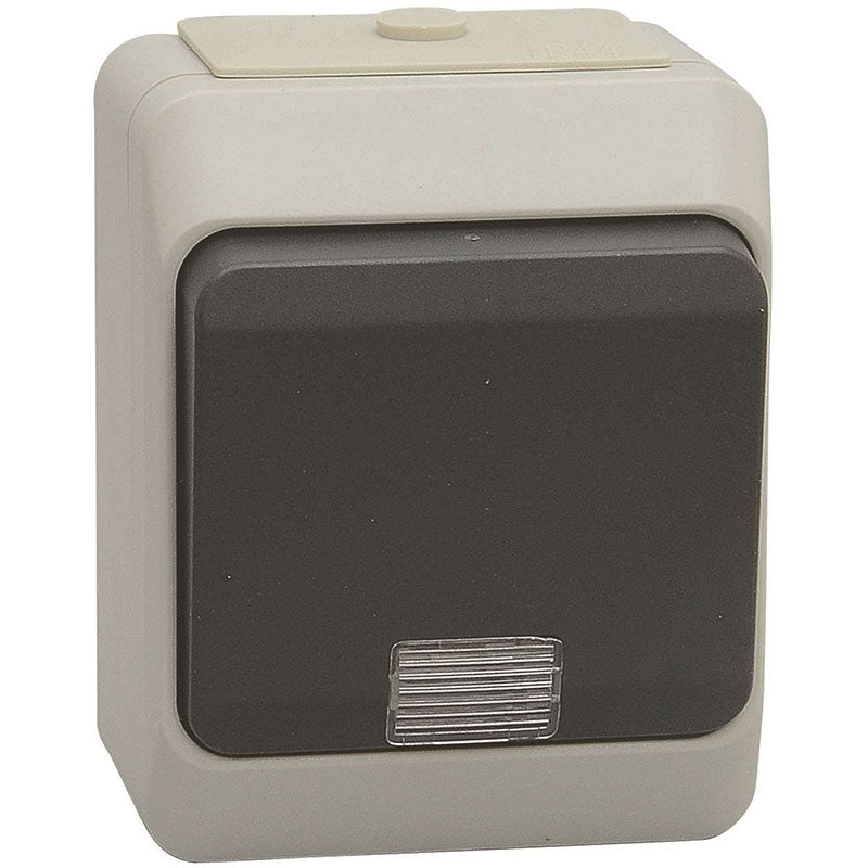 Stænktæt trykafbryder m. lampe IP44 - grå