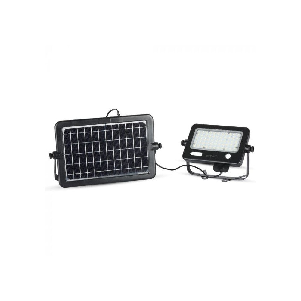 V-Tac 10W LED Solcelle Projektør - Sort inkl. sensor og IP65: Effekt 10W, 1100lm, RA80, velegnet til udendørs brug