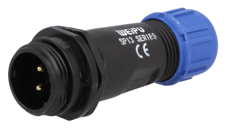 Rundstik, SP13 - 2P han, udv. gevind, Ø4-6,5mm, 13A (IP68)