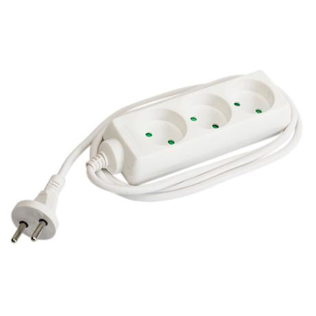 3-stikdåse u/jord hvid 1,5m 2x1mm2 230V 13A