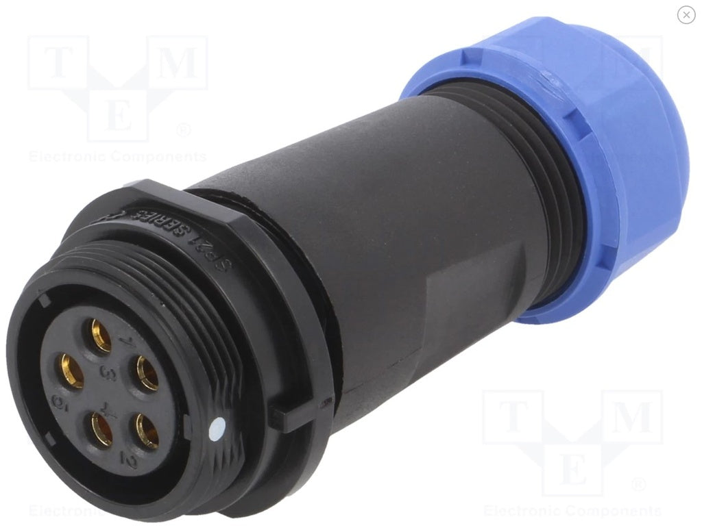 Rundstik, SP21 - 5pol hun, til Ø7-12mm kabel (IP68)