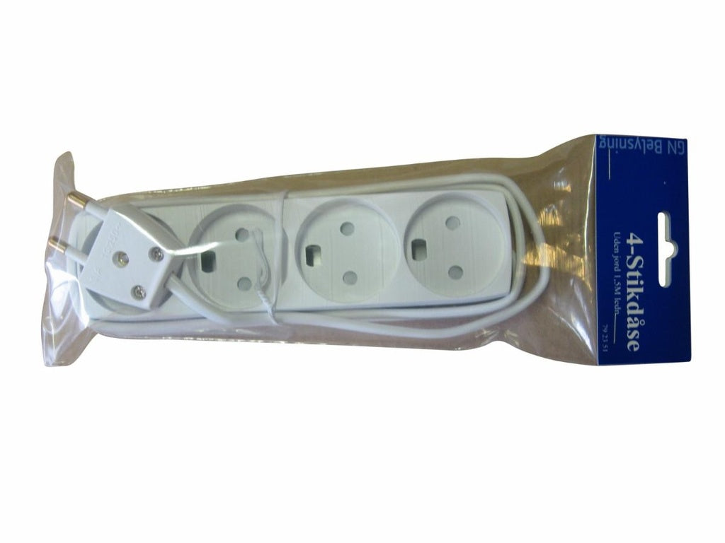 4-stikdåse m/1,5m ledning hvid