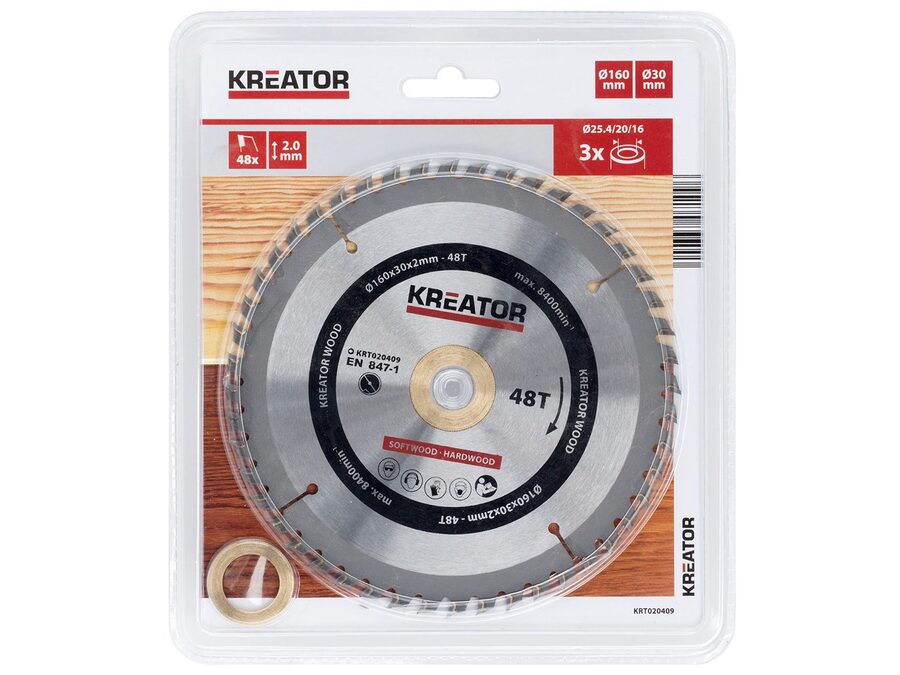 Rundsavsklinge, Ø160mm - Til træ, 48 hårdmetal tænder