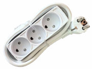 Hybrid stikdåse - 3 x DK jord, Schuko stikprop, Hvid (1,5m)