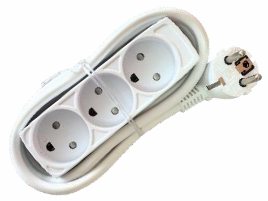 Hybrid stikdåse - 3 x DK jord, Schuko stikprop, Hvid (1,5m)