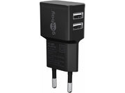 Netadapter - 100-240V til 2 x 5V USB A hun (2,4A) Sort