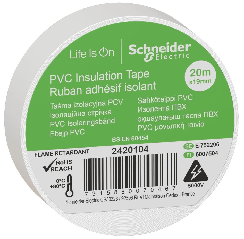 BLIST ISOLERINGSTAPE PVC 19MMX20M HVID