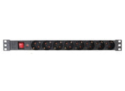 Stikdåse - 8 x CEE7/3, til 19" rack, Sort (2m)