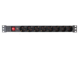 Stikdåse - 8 x CEE7/3, til 19" rack, Sort (2m)