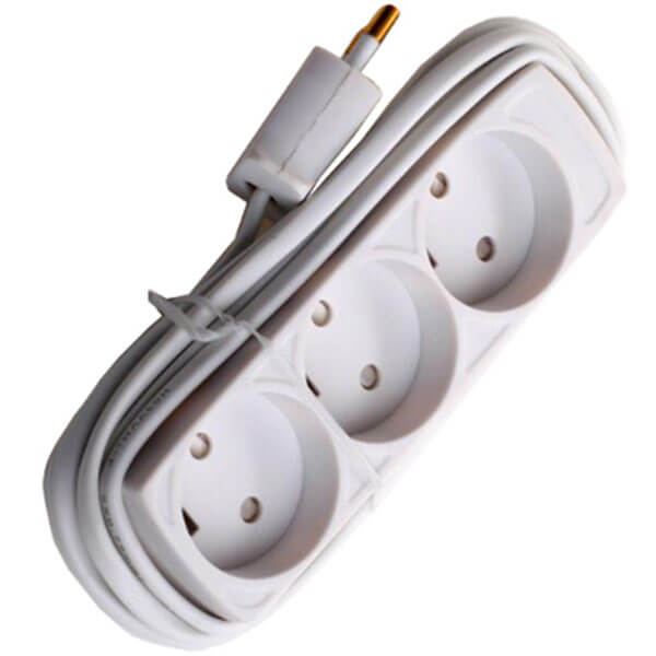 Stikdåse børnesikret 3-vejs 2,5m hvid