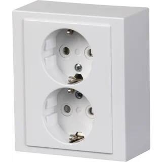 ABB UDVENDIG DOBBELT STIKKONTAKT HVID