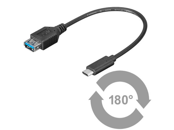 USB 3.0 SuperSpeed kabel - C han til A hun, OTG, Sort (0,2m)