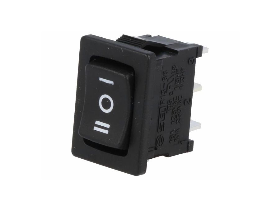 Vippekontakt - 1P (ON)-OFF-(ON), spadeterm., 10A/250Vac Sort