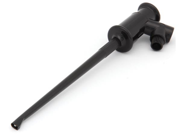 Lang clip-on prøveklemme m. 4mm bananfatning - 135mm, Sort