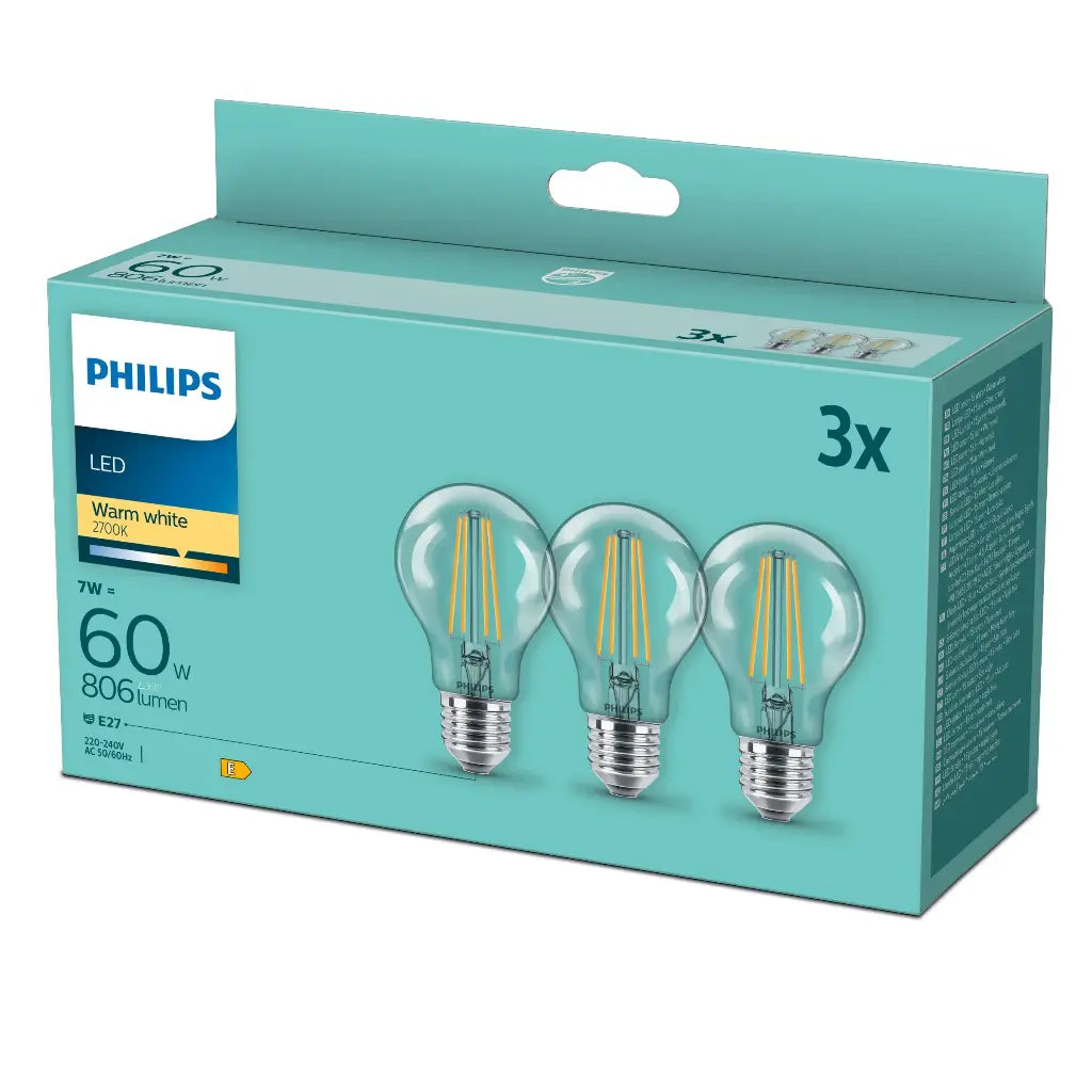 Philips LED 7W (60W) E27 2700K 806lm 3-pak