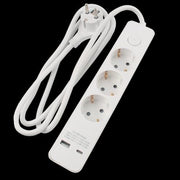 3 Stikdåse m/1,5m ledn. m/afbr + USB-A/USB-C hvid