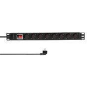 19" El-rackpanel - 8 x CEE7/3 hun, ON/OFF kontakt, Sort (2m)