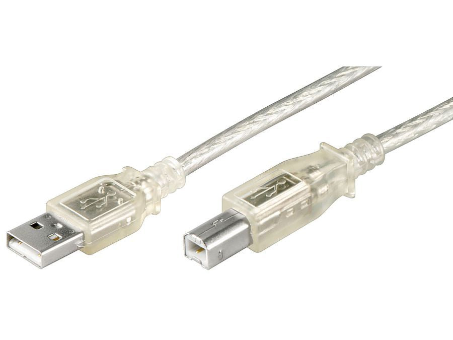 USB 2.0 kabel - A han til B han, Transparent (3m)