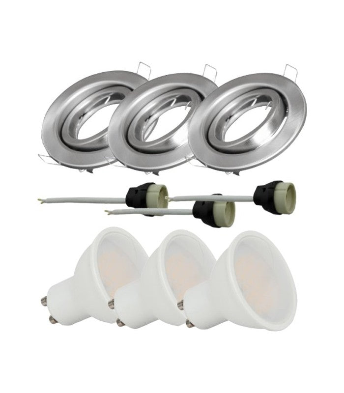 3-pak Indbygningsspot med 5W GU10 pære, børstet