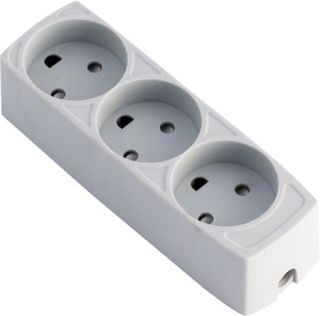 Stikdåse børnesikret 3-vejs m/jord Lysegrå