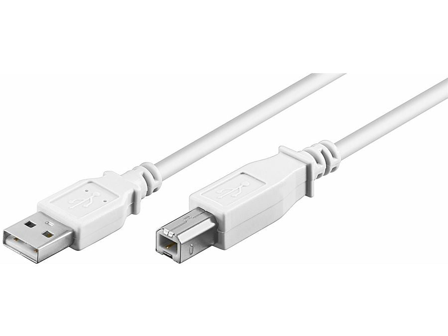 USB 2.0 kabel - A han til B han, Hvid (1m)