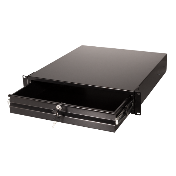 Skuffe til 19" rack - 2U, med lås, Sort