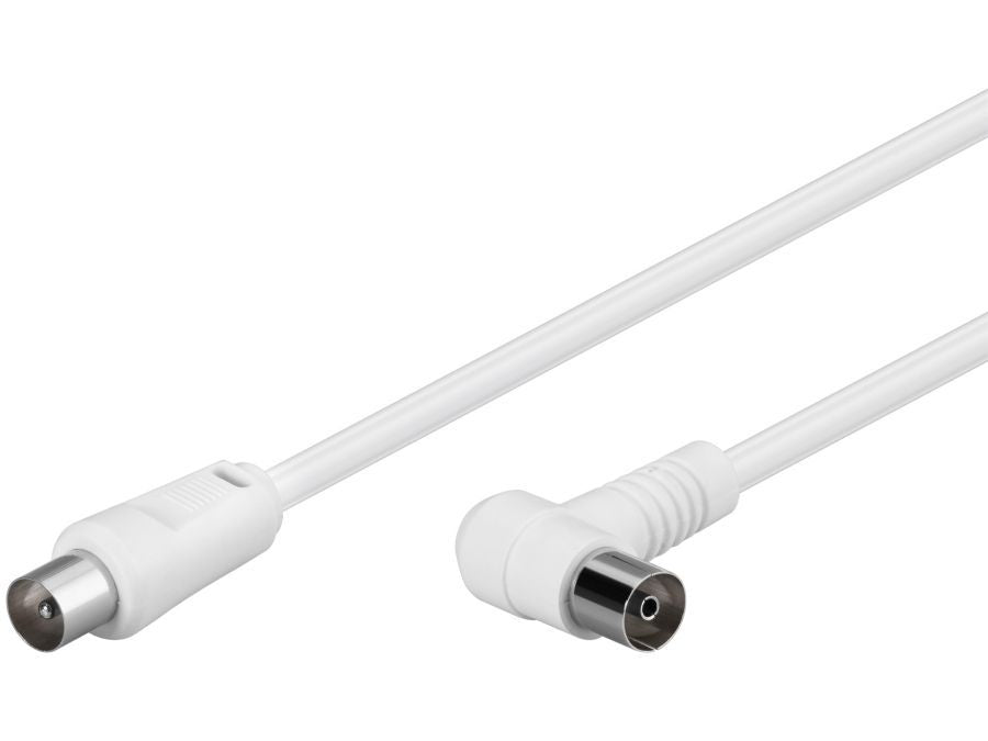 Antennekabel - COAX han > 90° COAX hun, RG59, Hvid (5m)