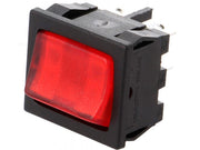 Vippekontakt - 2P OFF-ON, 250V/10A, RØD lys