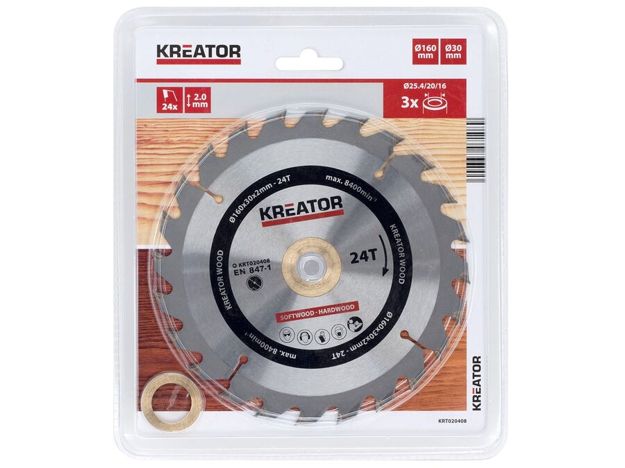 Rundsavsklinge, Ø160mm - Til træ, 24 hårdmetal tænder