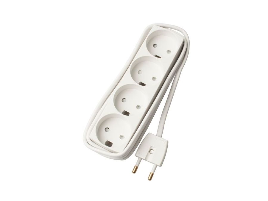 Stikdåse - 4 x DK u. jord, Hvid (1,5m)