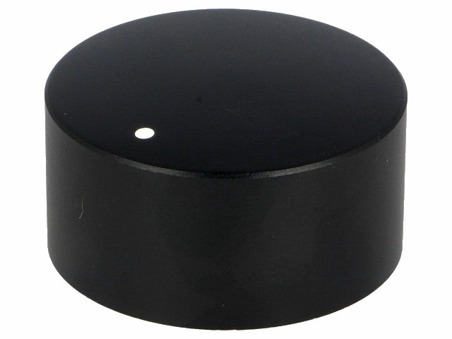 Drejeknap, Sort alu. - Ø35x19mm, Hvid prik, 6mm rillet aksel