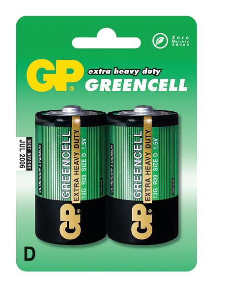 GP Greencell D Batt. R20 2 stk. blisterkort