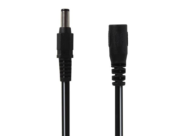 DC forlængerkabel - 5,5x2,1mm han/hun, 0,5mm², Sort (5m)