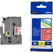 12 MM SORT TEKST PÅ RØD TAPE