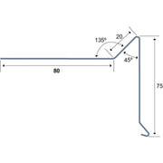 Vindskede 75x80x1000mm. 90° Svækket begge ender.